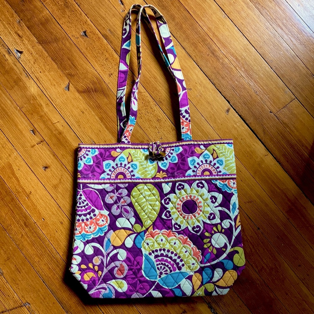 Vera Bradley Plum Crazy Tote Button Closure